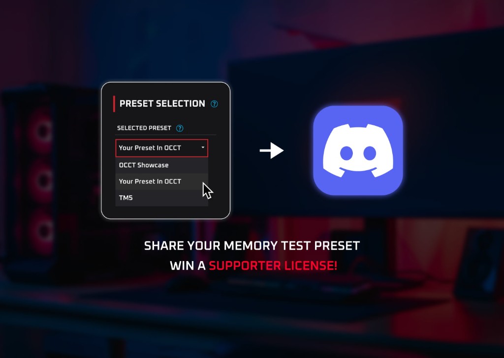 OCCT beta contest card inviting Discord preset submissions