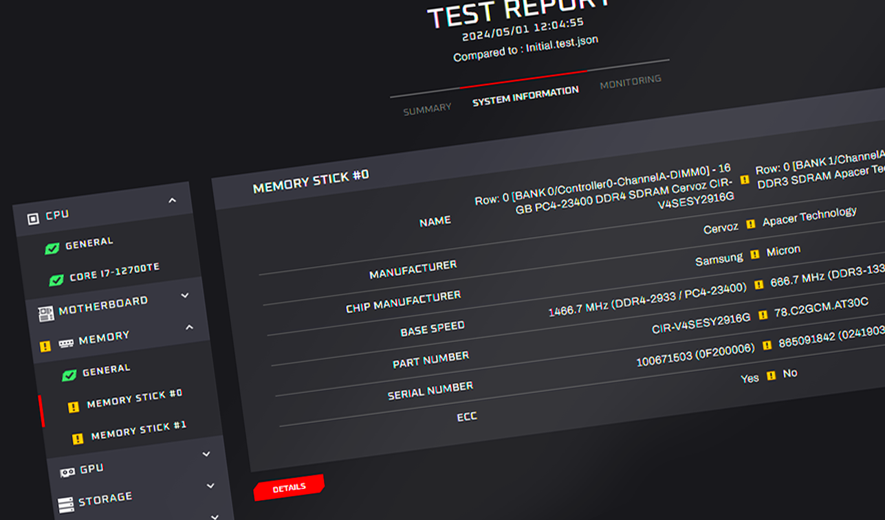 Side-by-side OCCT report comparison across test runs